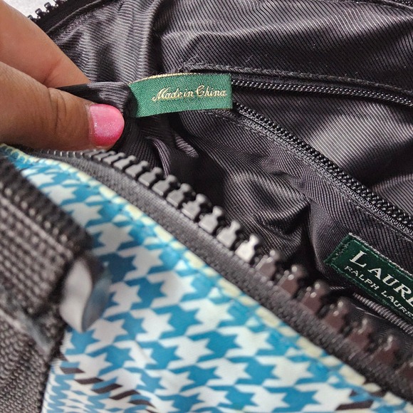 Vintage‎ Lauren Ralph Lauren Tote Bag Purse Houndstooth Buckle Pocket Zip Y2K - Picture 10 of 12